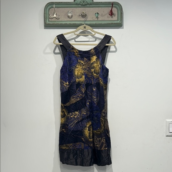 Ted Baker London Blue and Gold Sheath Mini silk Dress size 4 USA women’s 8/10 - Picture 1 of 6